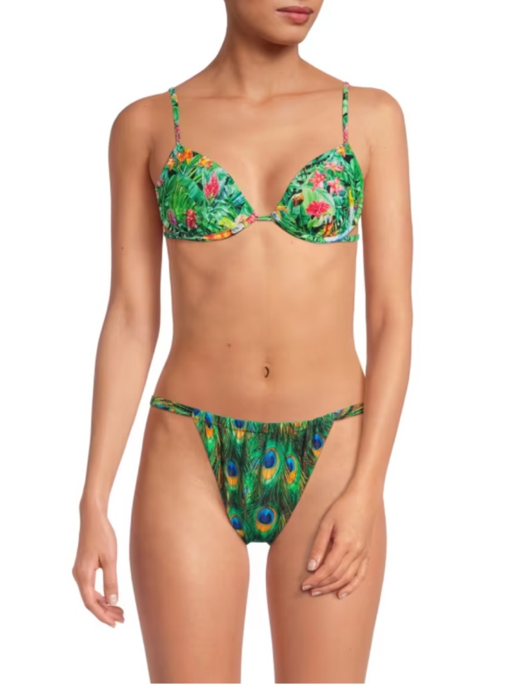 WeWoreWhat Palm Green Tropical Parrot Print Bikini Top Underwire Size L NWT